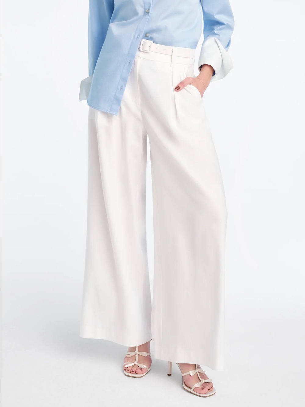 Favorite Daughter Petite Miranda Linen Pant Wide-Leg High-Waist White Trousers